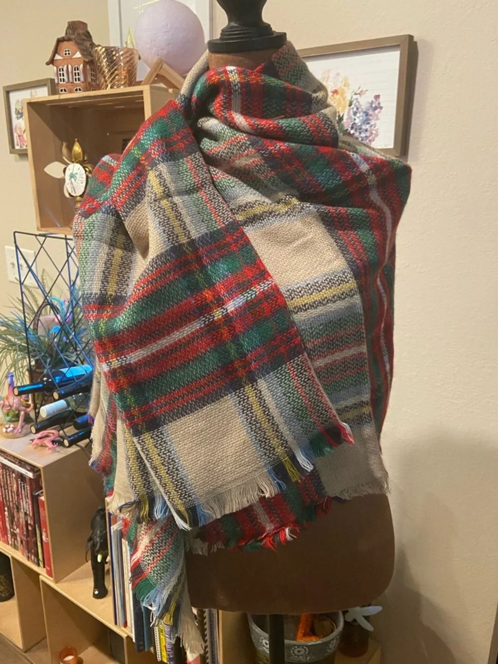 Cozy Plaid Holiday Throw Blanket Scarf - Red & Green - Picture 3 of 3